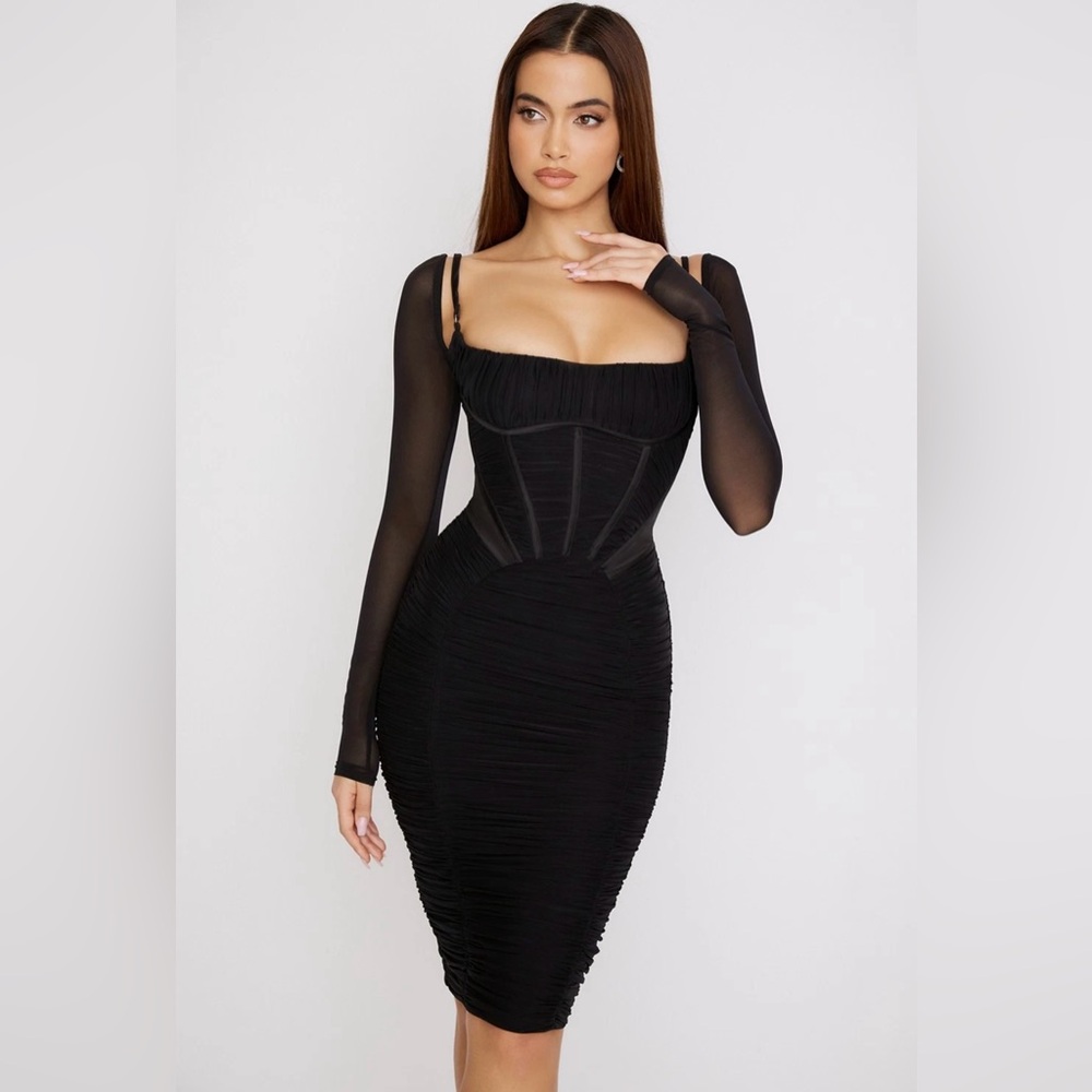 Houseofcb NWOT Freyja Black Gathered Corset Dress